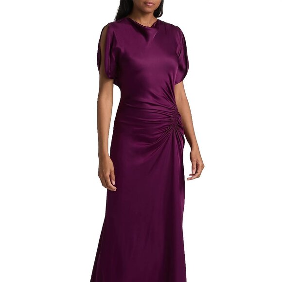 A.L.C. Nadia Satin Bias Cut Ruched Draped Gown Jewel Purple - Picture 11 of 15